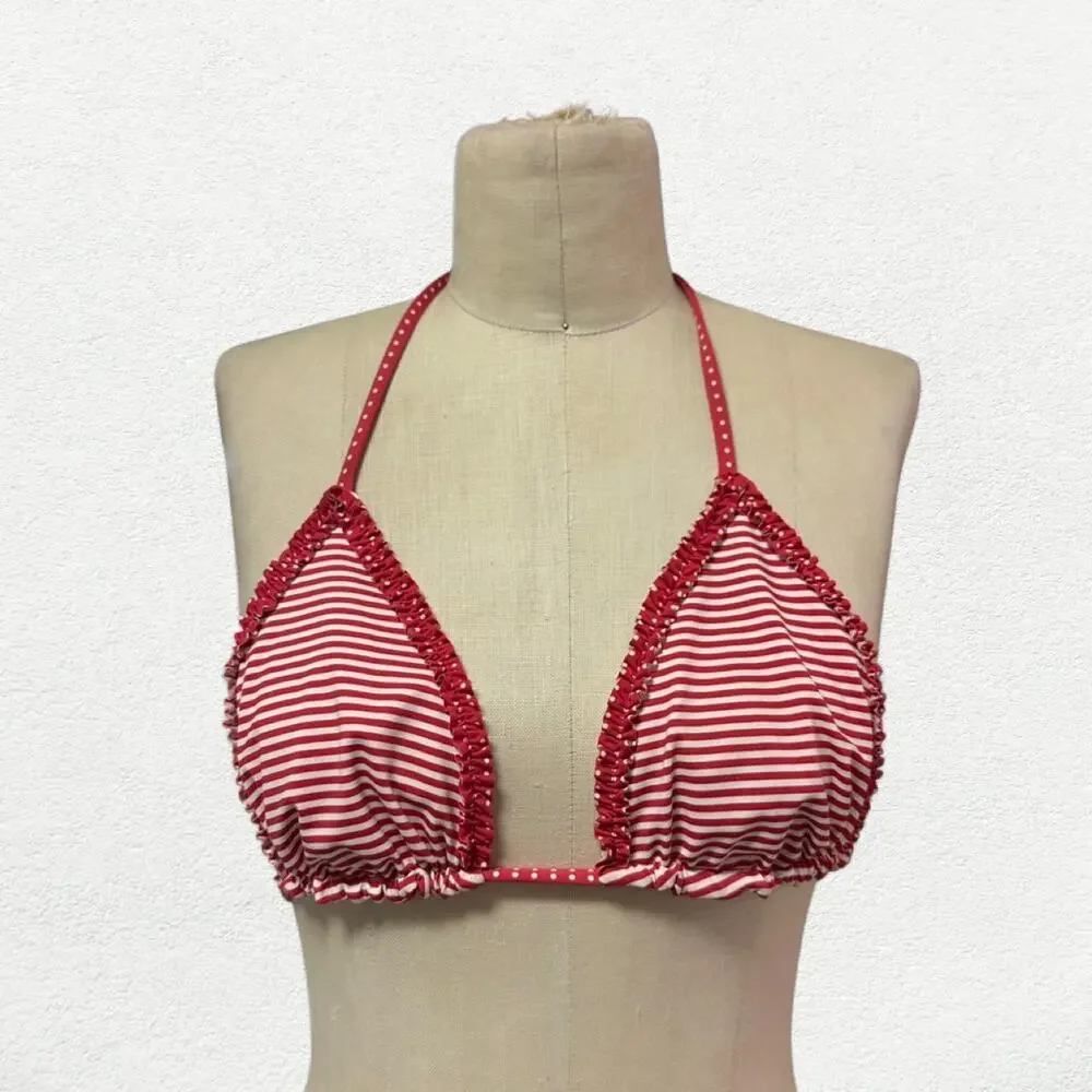 Frankies Bikinis Nick Triangle Halter Bikini Top on Scarlet Stripe